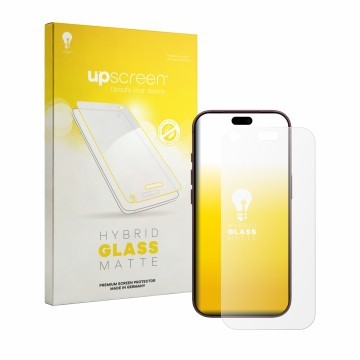 Parte frontale di una confezione del prodotto con il logo del marchio upscreen. Accanto è raffigurato il dispositivo Apple iPh