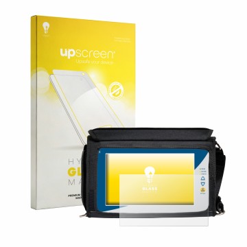 Vorderseite einer Produktverpackung mit dem Markenlogo upscreen. Daneben ist das Gerät Rover EXA 9 mit dem zugehörigen Display