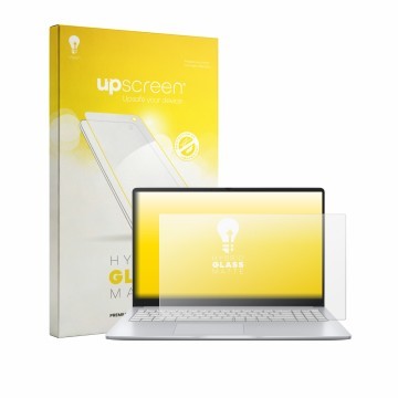 Vorderseite einer Produktverpackung mit dem Markenlogo upscreen. Daneben ist das Gerät ASUS Chromebook CM14 CM1405 mit dem zug
