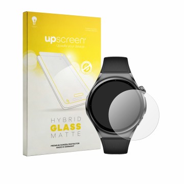 Vorderseite einer Produktverpackung mit dem Markenlogo upscreen. Daneben ist das Gerät Huawei Watch 6 46 mm mit dem zugehörige