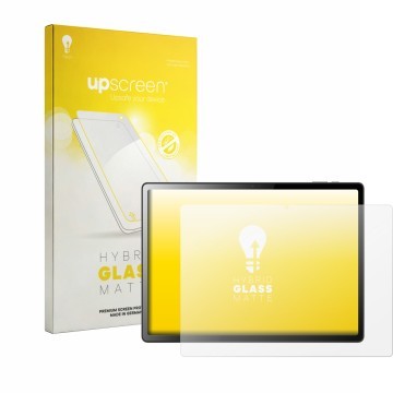 Face avant d’un emballage produit avec le logo de la marque upscreen. À côté, l’appareil Logicom Tab XXL 14