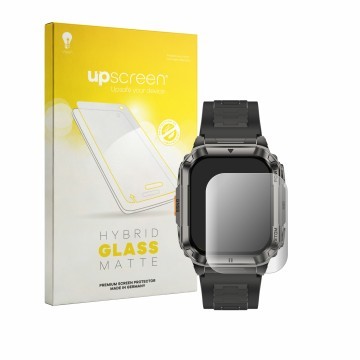 Parte frontale di una confezione del prodotto con il logo del marchio upscreen. Accanto è raffigurato il dispositivo Ulefone A