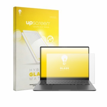 Vorderseite einer Produktverpackung mit dem Markenlogo upscreen. Daneben ist das Gerät ASUS Vivobook S14 S5408 mit dem zugehör