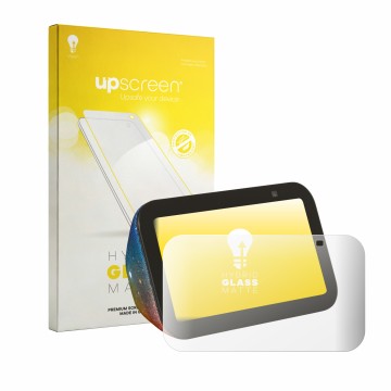 Vorderseite einer Produktverpackung mit dem Markenlogo upscreen. Daneben ist das Gerät Amazon Echo Show 5 Kids mit dem zugehör