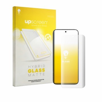 Parte frontale di una confezione del prodotto con il logo del marchio upscreen. Accanto è raffigurato il dispositivo realme 16