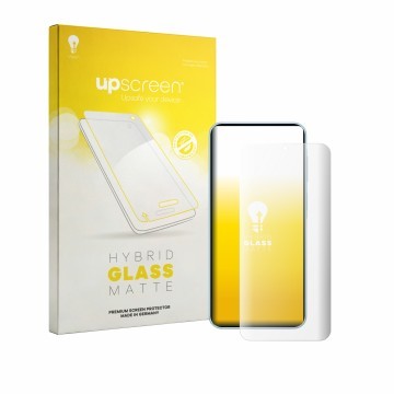 Parte frontale di una confezione del prodotto con il logo del marchio upscreen. Accanto è raffigurato il dispositivo Samsung G