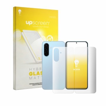 Vorderseite einer Produktverpackung mit dem Markenlogo upscreen. Daneben ist das Gerät Samsung Galaxy A18 4G (Display+Rückseit