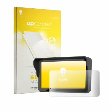 Parte frontale di una confezione del prodotto con il logo del marchio upscreen. Accanto è raffigurato il dispositivo Carpuride