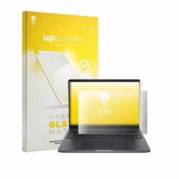 Face avant d’un emballage produit avec le logo de la marque upscreen. À côté, l’appareil Dell Pro Precision 5-Serie 16 est rep