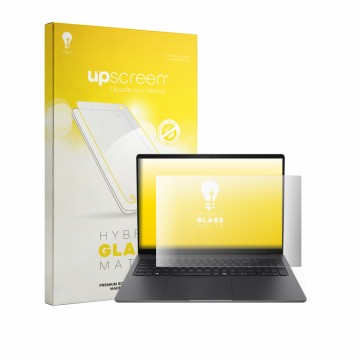 Face avant d’un emballage produit avec le logo de la marque upscreen. À côté, l’appareil Dell Pro Precision 5-Serie 16S est re