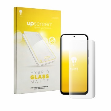 Parte frontal de un envase de producto con el logotipo de la marca upscreen. Al lado se muestra el dispositivo Xiaomi Poco C95