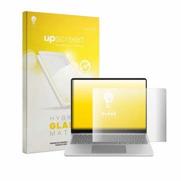 Front side of a product packaging with the brand logo upscreen. Next to it is the device Microsoft Surface Laptop 13