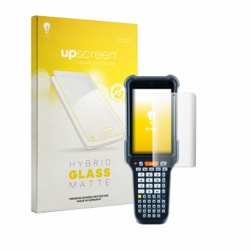 Front side of a product packaging with the brand logo upscreen. Next to it is the device Datalogic Falcon X65 shown with the c