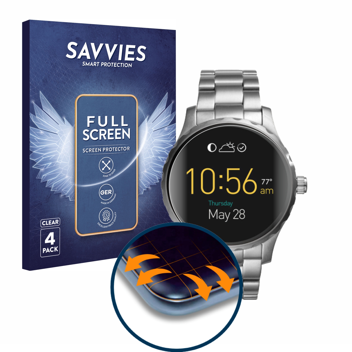 4x Savvies SF85 Full Screen para Fossil Q Marshal