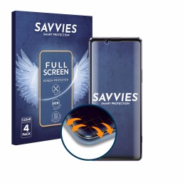 Front side of a product packaging with the brand logo Savvies. Next to it is the device Sony Xperia 1 II shown with the corres