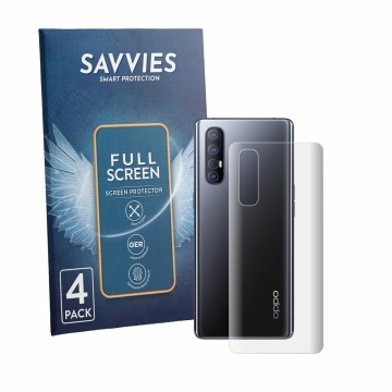 Vorderseite einer Produktverpackung mit dem Markenlogo Savvies. Daneben ist das Gerät Oppo Find X2 Neo (Rückseite) mit dem zug