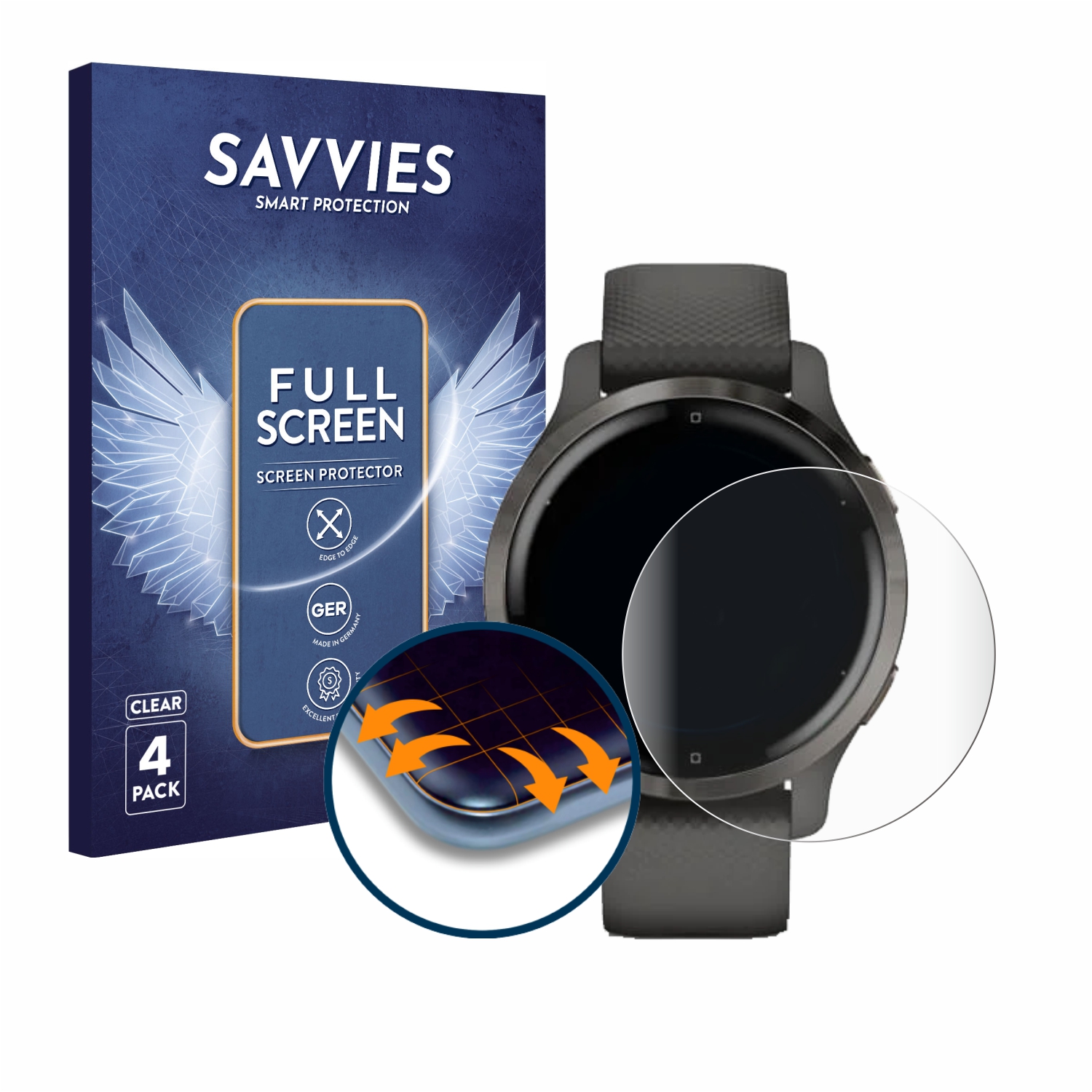 Savvies Displayschutzfolie Fullscreen Schutzfolie Für Garmin Venu 4  41 Mm 4 Stueck Displayschutz Folie Fullcover Klar Transparent S09fa0iu