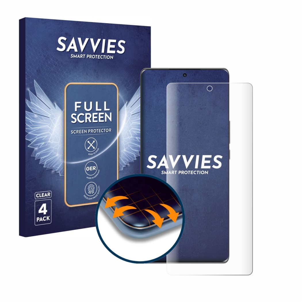 Parte frontal de un envase de producto con el logotipo de la marca Savvies. Al lado se muestra el dispositivo Honor Magic 5 Li