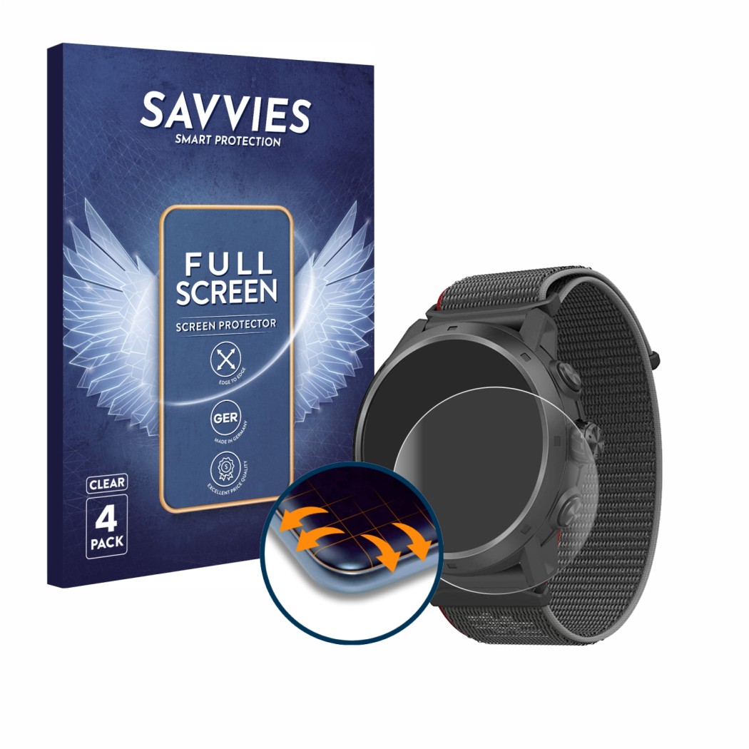 Face avant d’un emballage produit avec le logo de la marque Savvies. À côté, l’appareil Coros Apex 2 Pro est représenté avec l