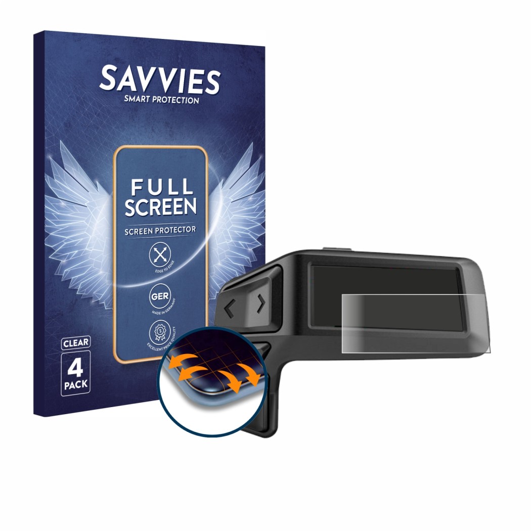 Vorderseite einer Produktverpackung mit dem Markenlogo Savvies. Daneben ist das Gerät Bosch Purion 200 mit dem zugehörigen Dis