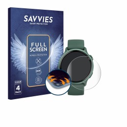 Face avant d’un emballage produit avec le logo de la marque Savvies. À côté, l’appareil Garmin vivoactive 6 est représenté ave