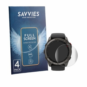 Front side of a product packaging with the brand logo Savvies. Next to it is the device Garmin Fenix 8 Pro AMOLED (47 mm) show