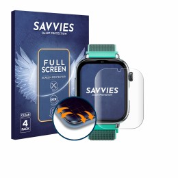 Face avant d’un emballage produit avec le logo de la marque Savvies. À côté, l’appareil SaveFamily SaveWatch Plus 2 est représ