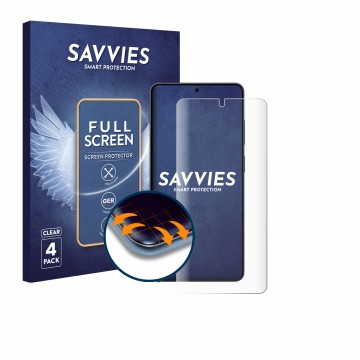 Front side of a product packaging with the brand logo Savvies. Next to it is the device Samsung Galaxy S26 Ultra shown with th