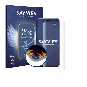 Face avant d’un emballage produit avec le logo de la marque Savvies. À côté, l’appareil Huawei Mate 60 est représenté avec la 