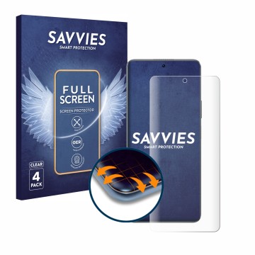 Parte frontal de un envase de producto con el logotipo de la marca Savvies. Al lado se muestra el dispositivo Huawei Enjoy 60 