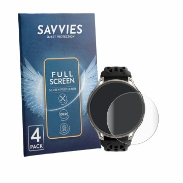 Face avant d’un emballage produit avec le logo de la marque Savvies. À côté, l’appareil Amazfit Cheetah 2 Pro est représenté a