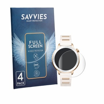 Face avant d’un emballage produit avec le logo de la marque Savvies. À côté, l’appareil Oppo Watch X3 Mini est représenté avec