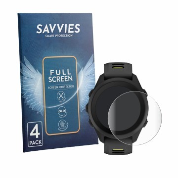 Vorderseite einer Produktverpackung mit dem Markenlogo Savvies. Daneben ist das Gerät Garmin Forerunner 170 mit dem zugehörige