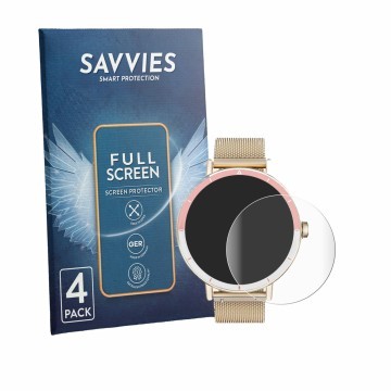Face avant d’un emballage produit avec le logo de la marque Savvies. À côté, l’appareil Keeponfit Smartwatch 1.27