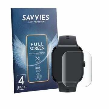 Parte frontal de un envase de producto con el logotipo de la marca Savvies. Al lado se muestra el dispositivo Vivo Watch GT 2 