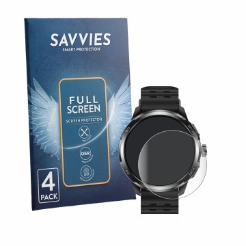 Vorderseite einer Produktverpackung mit dem Markenlogo Savvies. Daneben ist das Gerät Ulefone Armor Watch Pro mit dem zugehöri