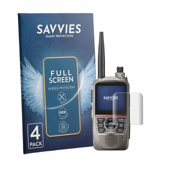 Front side of a product packaging with the brand logo Savvies. Next to it is the device Icom ID-52E PLUS 60th Anniversary Edit