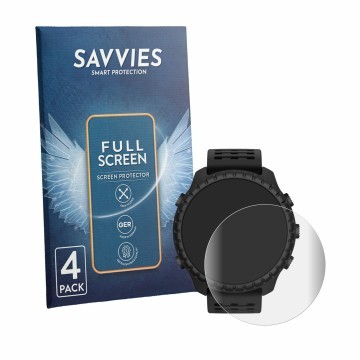 Front side of a product packaging with the brand logo Savvies. Next to it is the device Suunto Core 2 shown with the correspon
