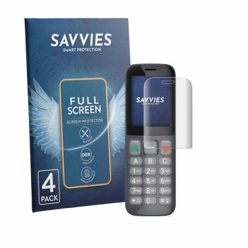 Face avant d’un emballage produit avec le logo de la marque Savvies. À côté, l’appareil Gigaset COMFORT 600 est représenté ave