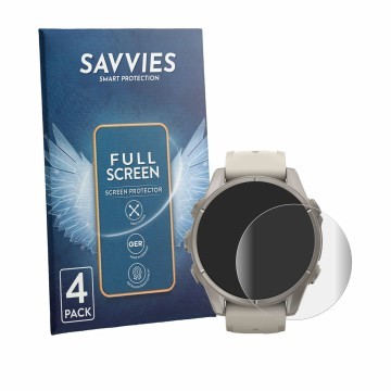 Parte frontale di una confezione del prodotto con il logo del marchio Savvies. Accanto è raffigurato il dispositivo Garmin Fen
