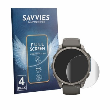 Parte frontale di una confezione del prodotto con il logo del marchio Savvies. Accanto è raffigurato il dispositivo Garmin Fen