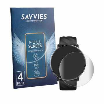 Vorderseite einer Produktverpackung mit dem Markenlogo Savvies. Daneben ist das Gerät OWMSIC Smartwatch 1.39