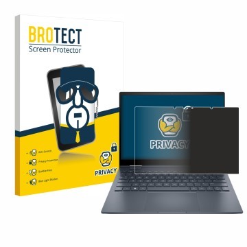 Parte frontal de un envase de producto con el logotipo de la marca BROTECT. Al lado se muestra el dispositivo HP Envy x360 bf0