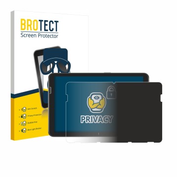 Front side of a product packaging with the brand logo BROTECT. Next to it is the device Zebra ET401 10.1