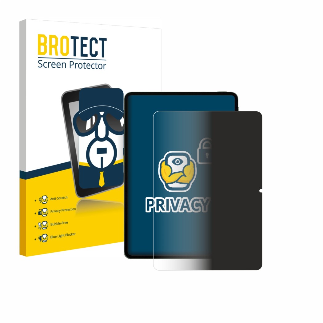 Parte frontal de un envase de producto con el logotipo de la marca BROTECT. Al lado se muestra el dispositivo Xiaomi Pad 8 Pro