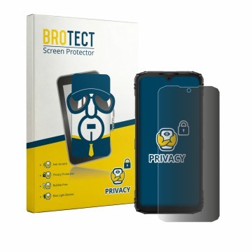 Parte frontal de un envase de producto con el logotipo de la marca BROTECT. Al lado se muestra el dispositivo Doogee Blade 10 