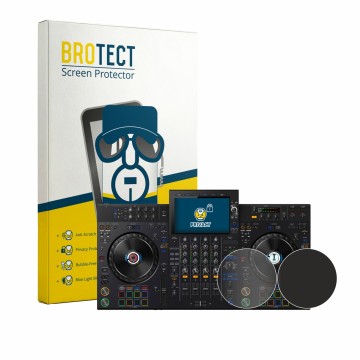 Vorderseite einer Produktverpackung mit dem Markenlogo BROTECT. Daneben ist das Gerät AlphaTheta XDJ-AZ (Jog) mit dem zugehöri