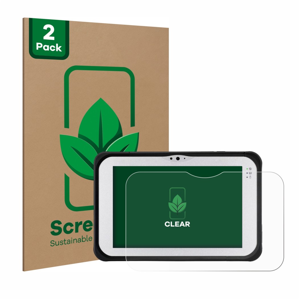 Parte frontale di una confezione del prodotto con il logo del marchio ScreenLeaf. Accanto è raffigurato il dispositivo Panason