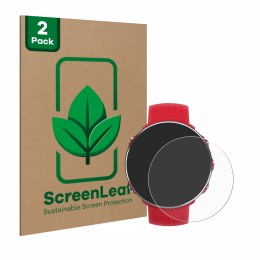 Parte frontal de un envase de producto con el logotipo de la marca ScreenLeaf. Al lado se muestra el dispositivo Polar Vantage