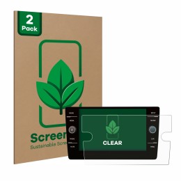 Front side of a product packaging with the brand logo ScreenLeaf. Next to it is the device Volkswagen Golf 7 2019 Discover Med